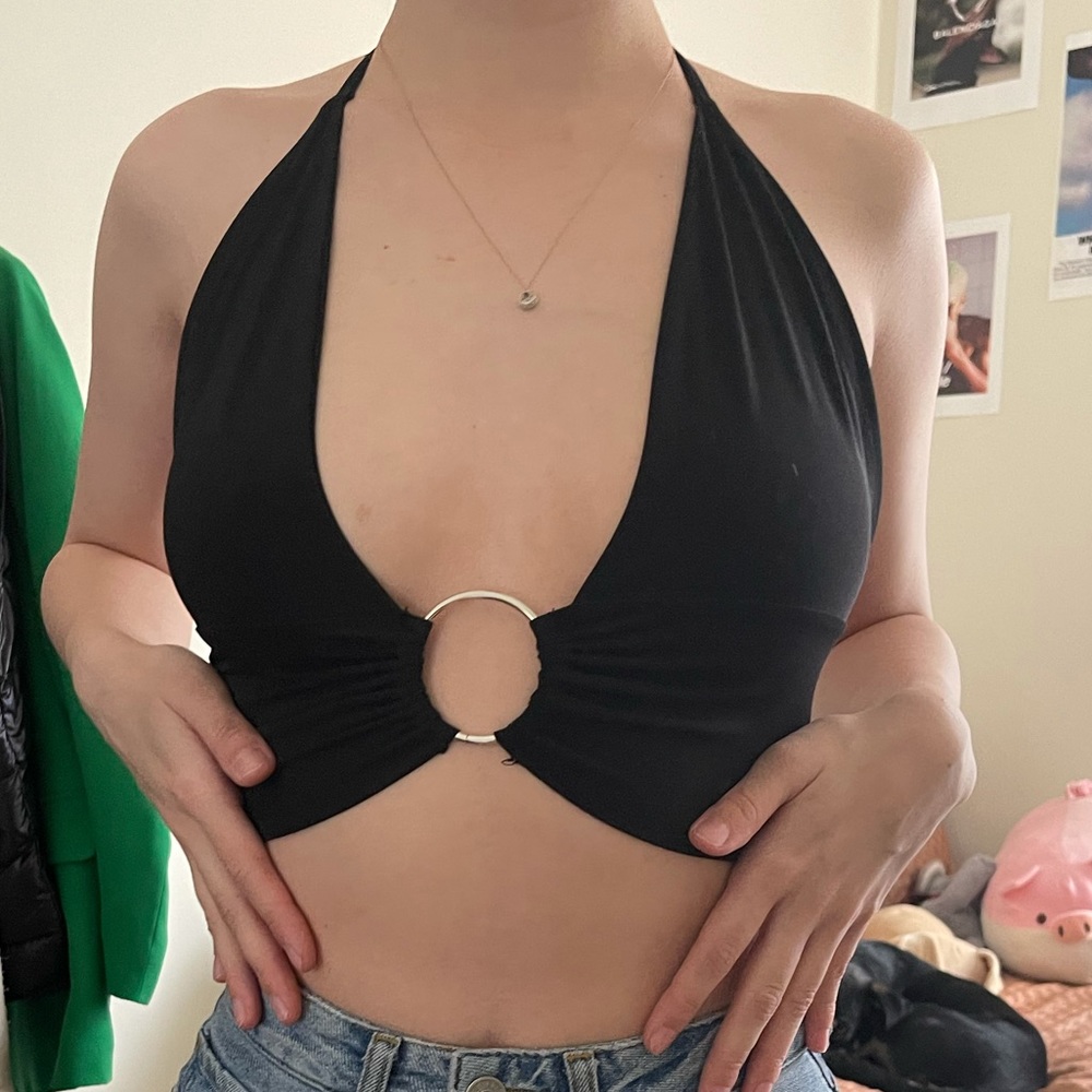 Nasty Gal Black Cropped Halter top